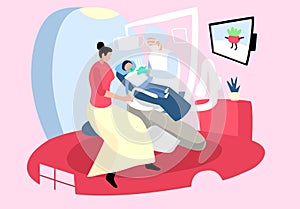 Mother with child at at the dentistÃ¢â¬â¢s appointment vector illustration. photo